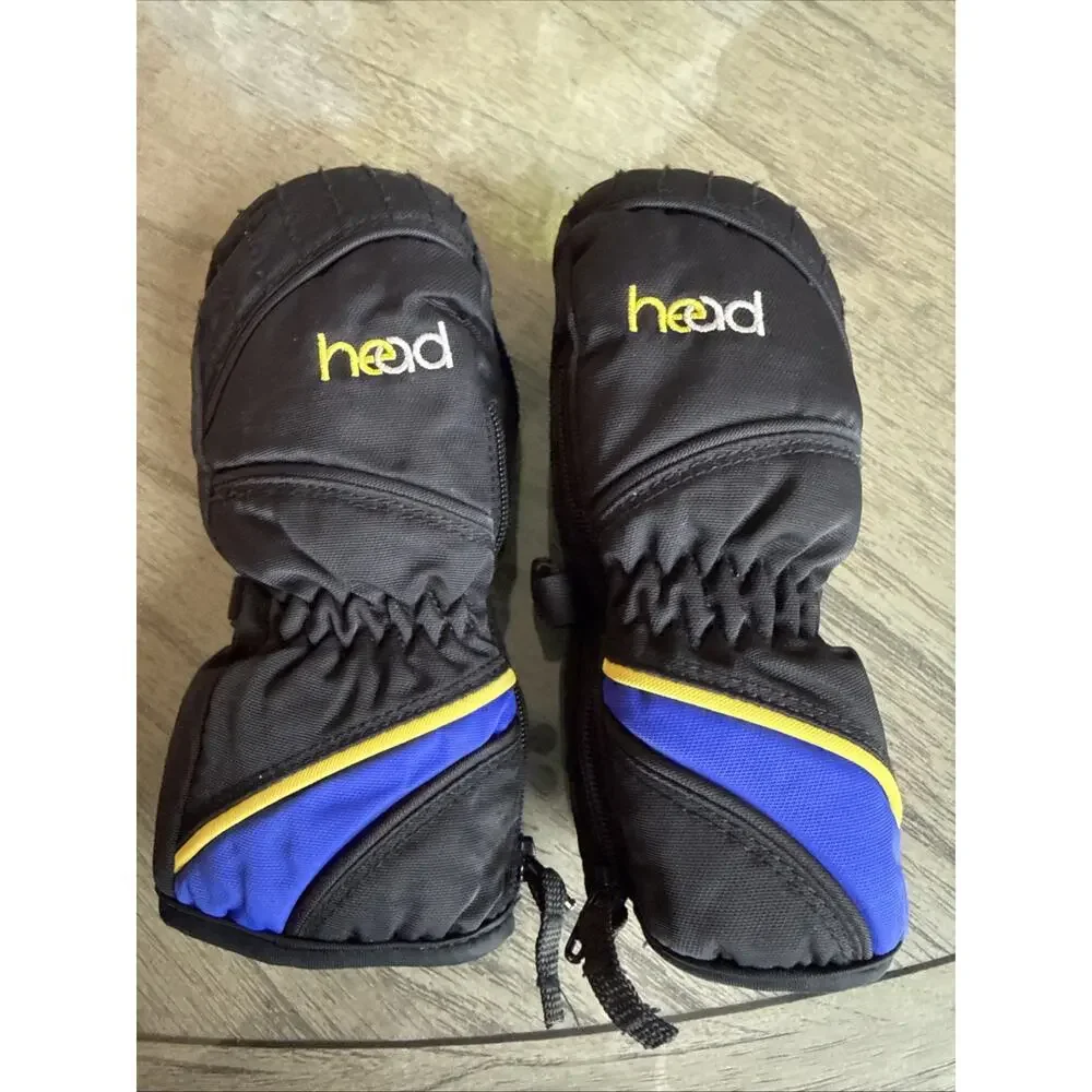 Head KIDS YOUTH Winter Ski Gloves Black Zippered Sides Very Soft Lining XXS